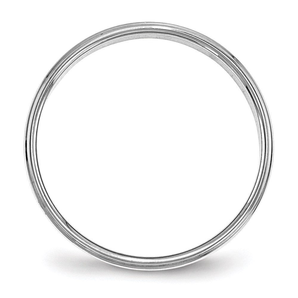 Alternate view of the 4mm 14K White Gold Flat Ridged Edge Standard Fit Band, Size 4 by The Black Bow Jewelry Co.