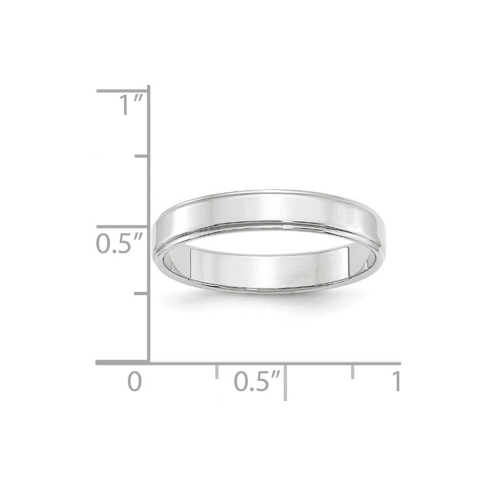 Alternate view of the 4mm 14K White Gold Flat Ridged Edge Standard Fit Band, Size 4 by The Black Bow Jewelry Co.