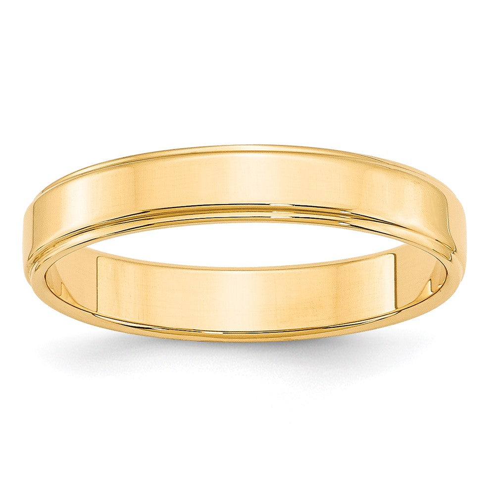 Alternate view of the 4mm 14K White or Yellow Gold Flat Ridged Edge Standard Fit Band by The Black Bow Jewelry Co.