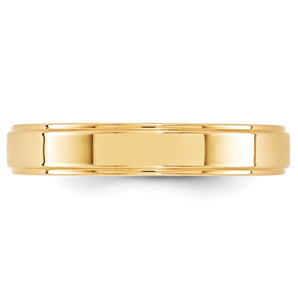 Alternate view of the 4mm 14K Yellow Gold Flat Ridged Edge Standard Fit Band, Size 4 by The Black Bow Jewelry Co.