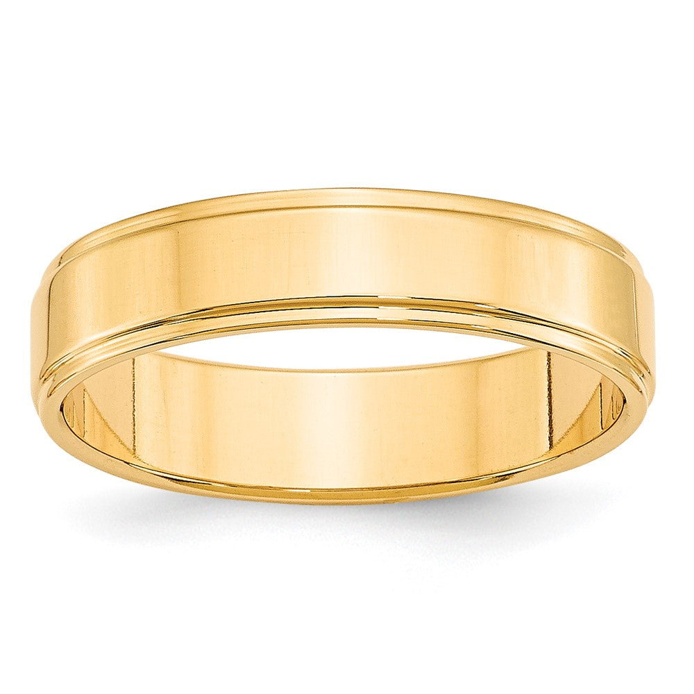 5mm 14K Yellow Gold Flat Ridged Edge Standard Fit Band, Size 14, Item R12390-14KY-14 by The Black Bow Jewelry Co.