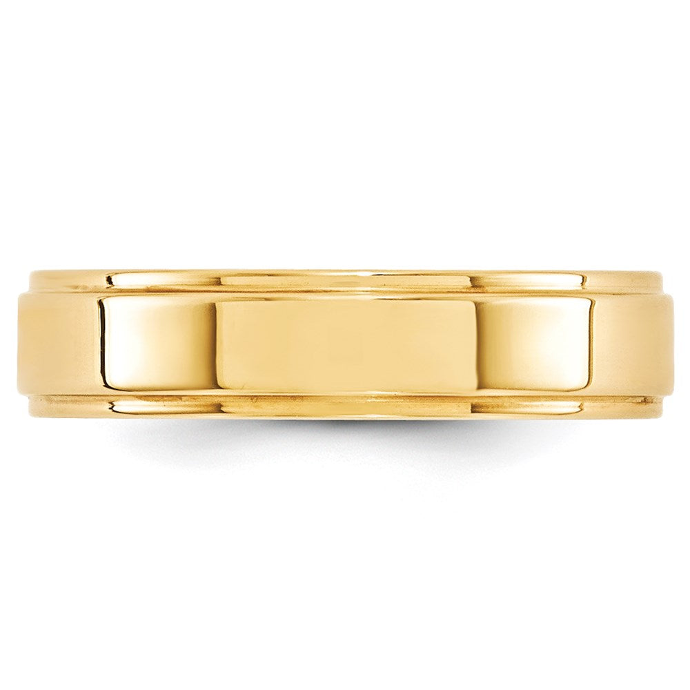 Alternate view of the 5mm 14K Yellow Gold Flat Ridged Edge Standard Fit Band, Size 4 by The Black Bow Jewelry Co.