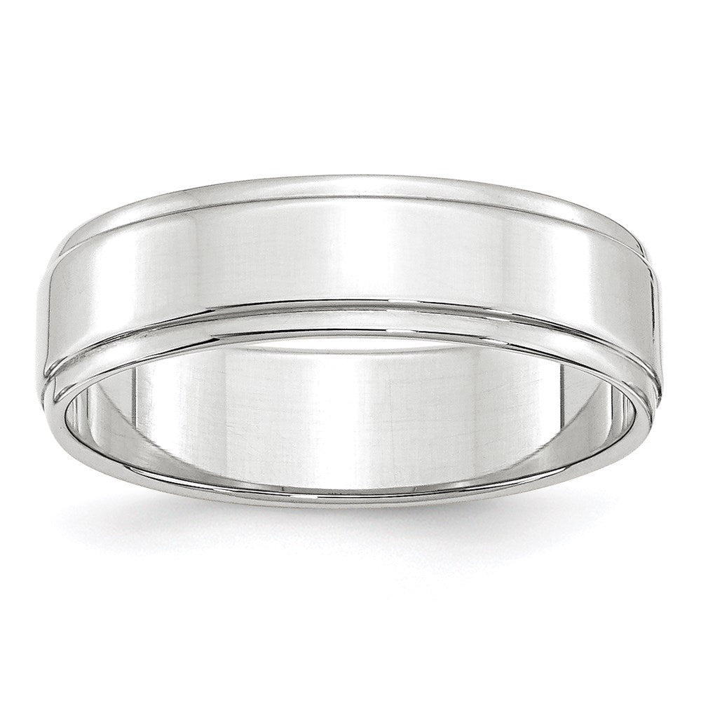 6mm 14K White Gold Flat Ridged Edge Standard Fit Band, Size 10.5, Item R12391-14KW-105 by The Black Bow Jewelry Co.