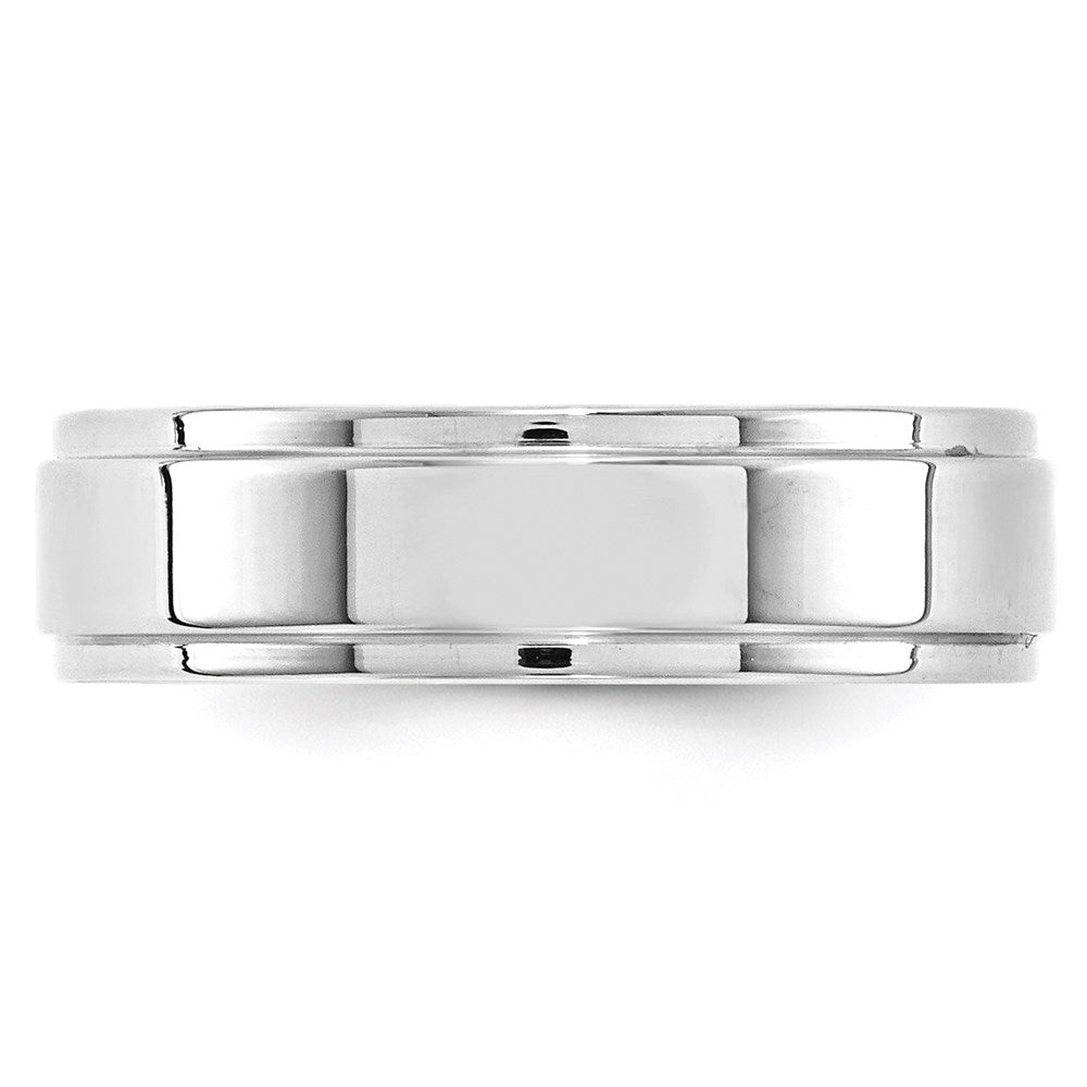 Alternate view of the 6mm 14K White Gold Flat Ridged Edge Standard Fit Band, Size 4 by The Black Bow Jewelry Co.