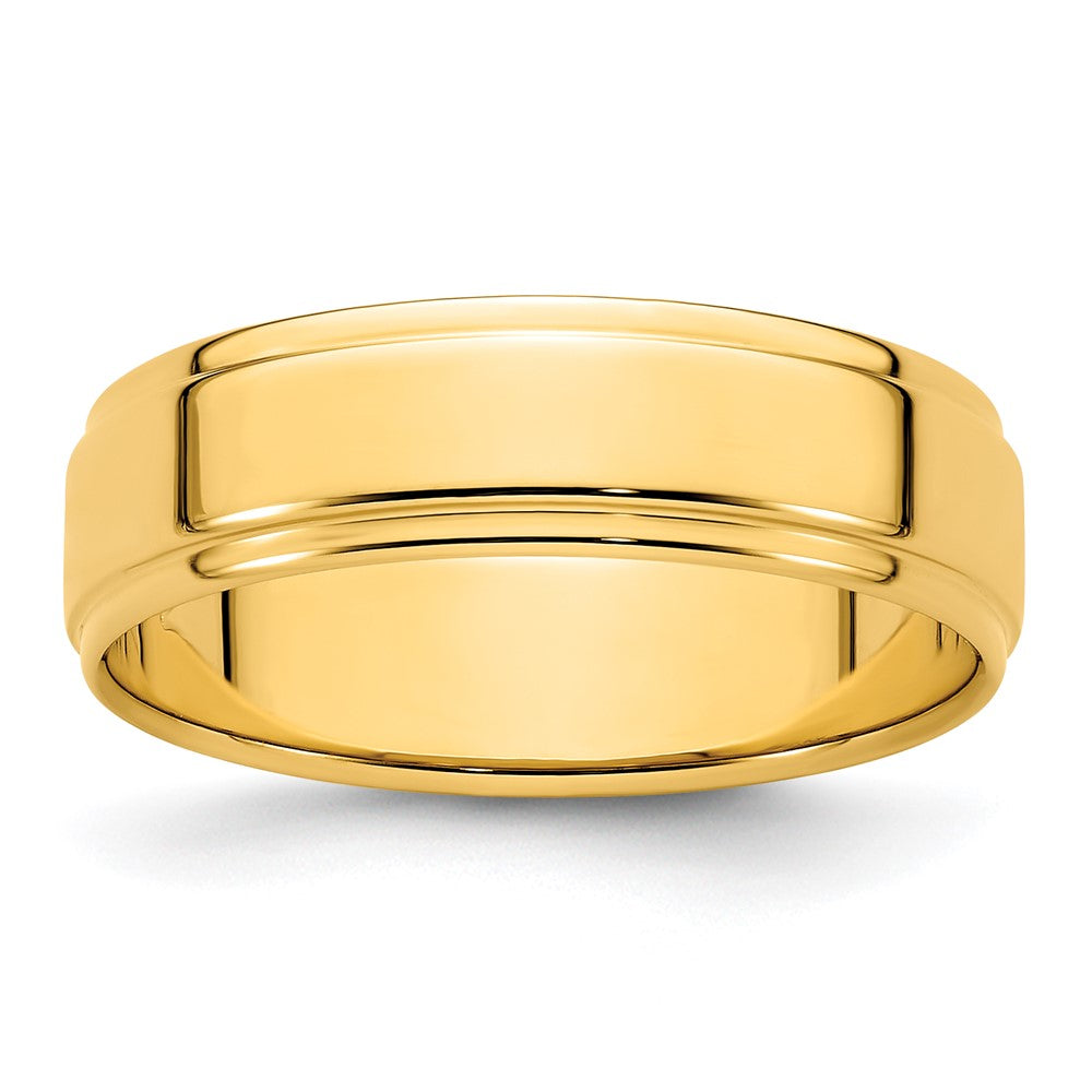 6mm 14K Yellow Gold Flat Ridged Edge Standard Fit Band, Size 10, Item R12391-14KY-10 by The Black Bow Jewelry Co.