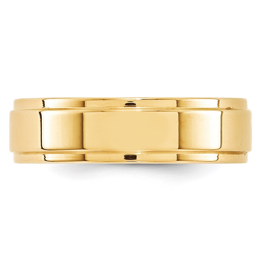 Alternate view of the 6mm 14K Yellow Gold Flat Ridged Edge Standard Fit Band, Size 4 by The Black Bow Jewelry Co.