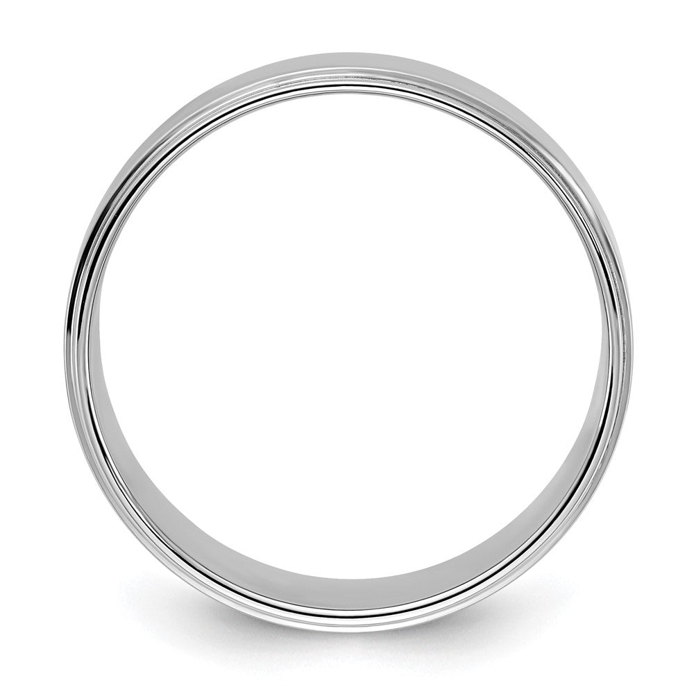 Alternate view of the 8mm 14K White Gold Flat Ridged Edge Standard Fit Band, Size 5 by The Black Bow Jewelry Co.