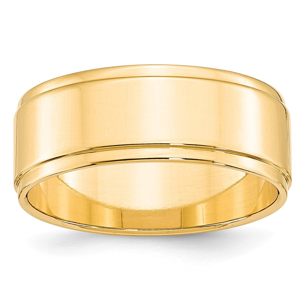 Alternate view of the 8mm 14K White or Yellow Gold Flat Ridged Edge Standard Fit Band by The Black Bow Jewelry Co.