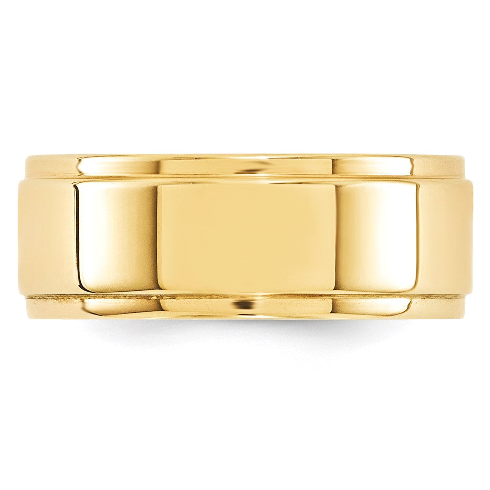 Alternate view of the 8mm 14K Yellow Gold Flat Ridged Edge Standard Fit Band, Size 5 by The Black Bow Jewelry Co.