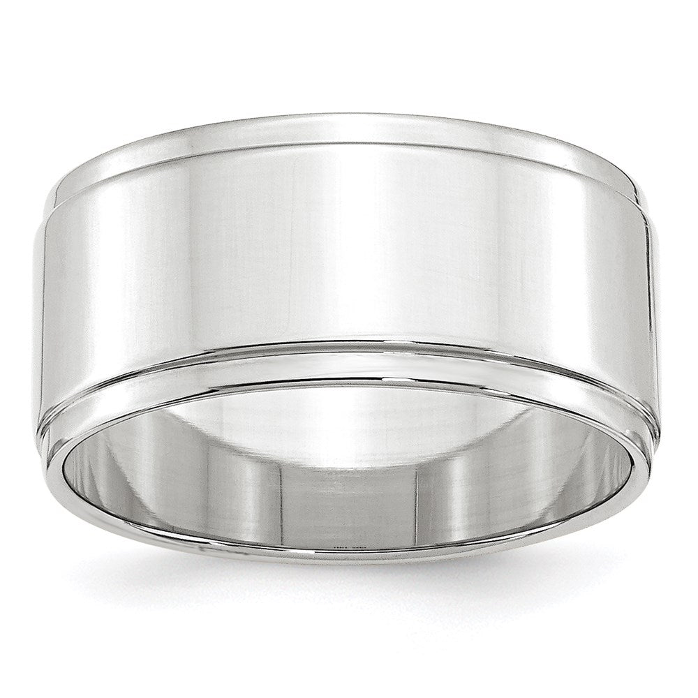 10mm 14K White Gold Flat Ridged Edge Standard Fit Band, Size 8, Item R12393-14KW-08 by The Black Bow Jewelry Co.