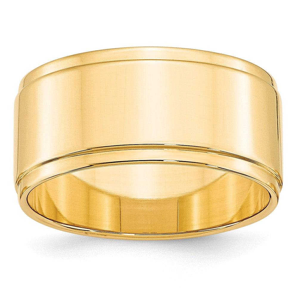 10mm 14K Yellow Gold Flat Ridged Edge Standard Fit Band, Size 10.5, Item R12393-14KY-105 by The Black Bow Jewelry Co.