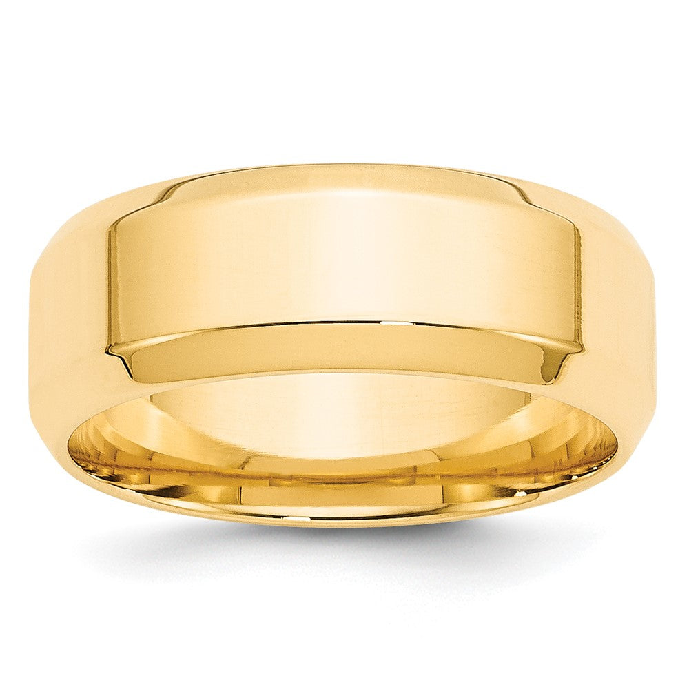 Alternate view of the 8mm 10K White or Yellow Gold Beveled Edge Comfort Fit Band by The Black Bow Jewelry Co.