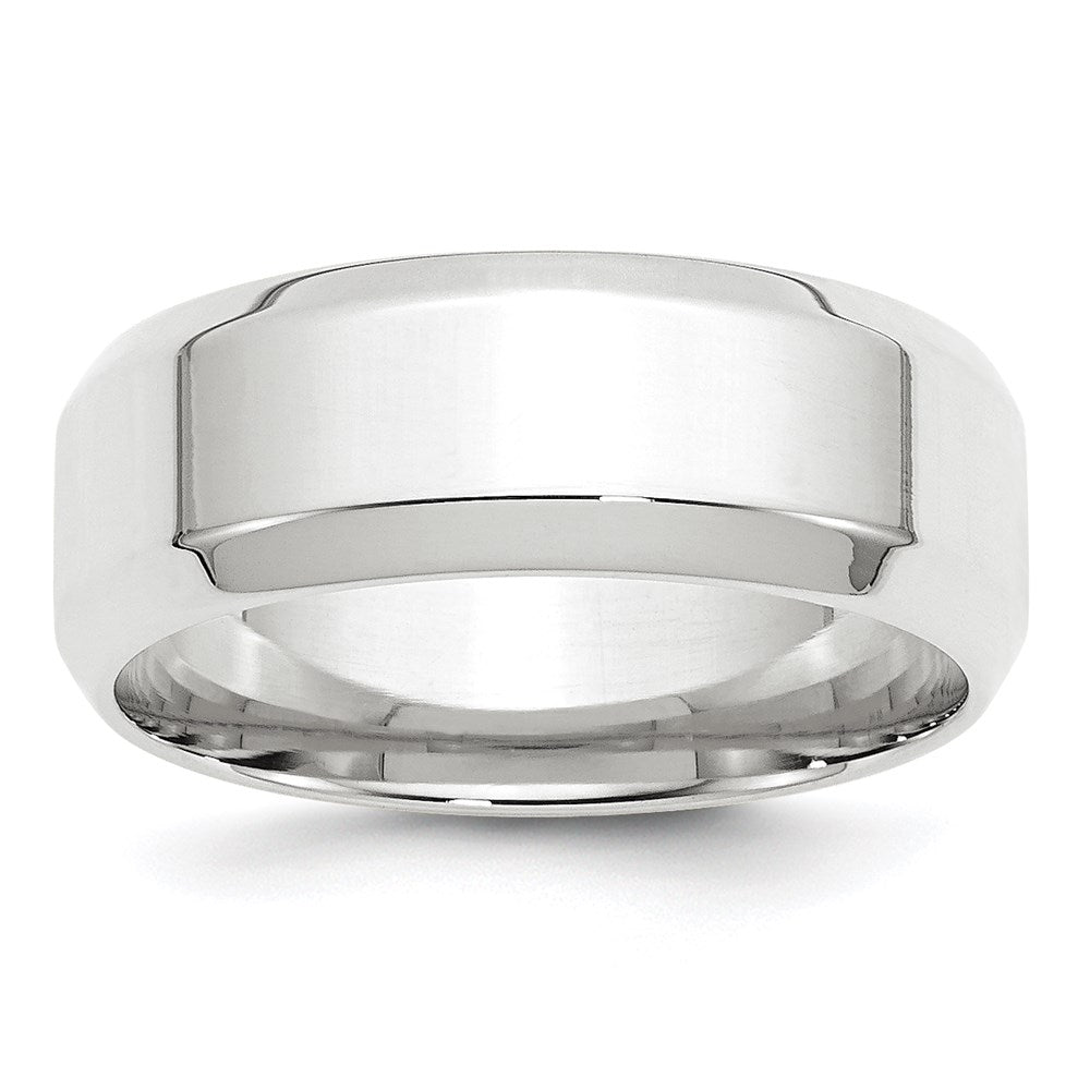 8mm 14K White Gold Beveled Edge Comfort Fit Band, Size 5, Item R12405-14KW-05 by The Black Bow Jewelry Co.