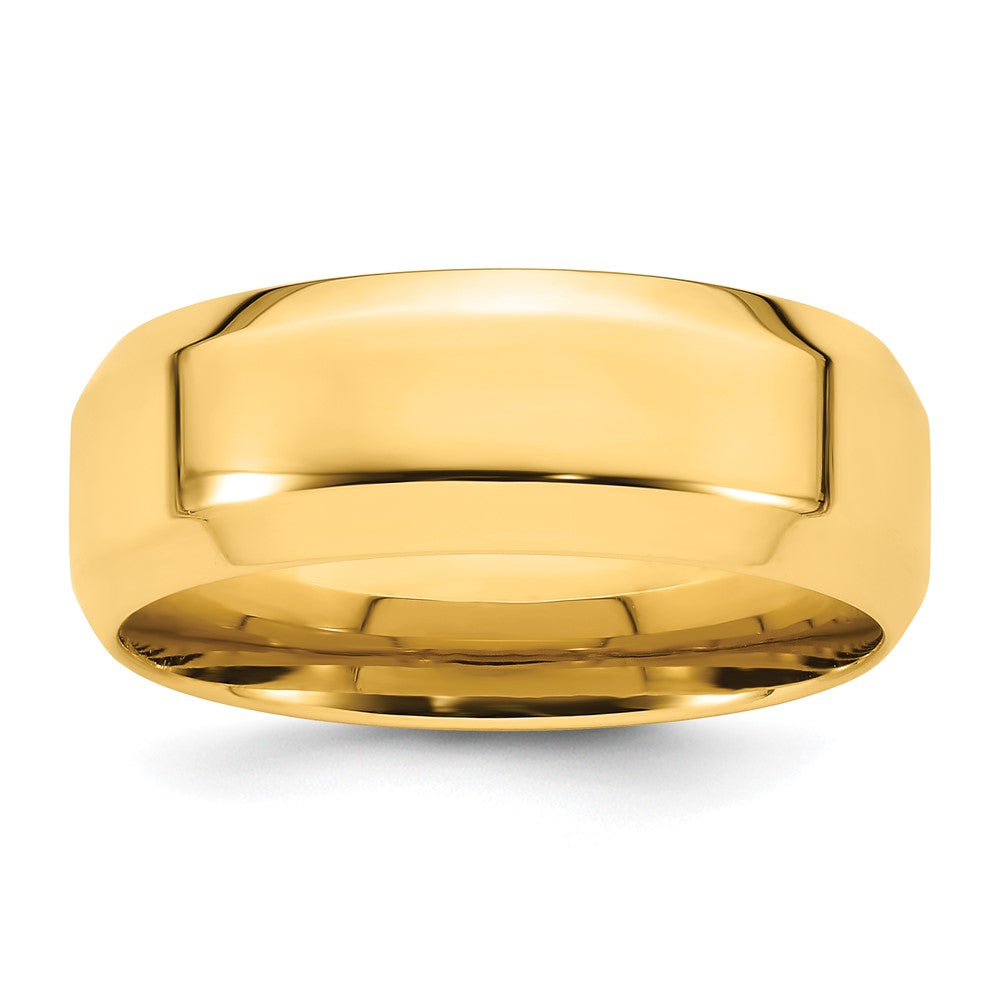 Alternate view of the 8mm 14K White or Yellow Gold Beveled Edge Comfort Fit Band by The Black Bow Jewelry Co.