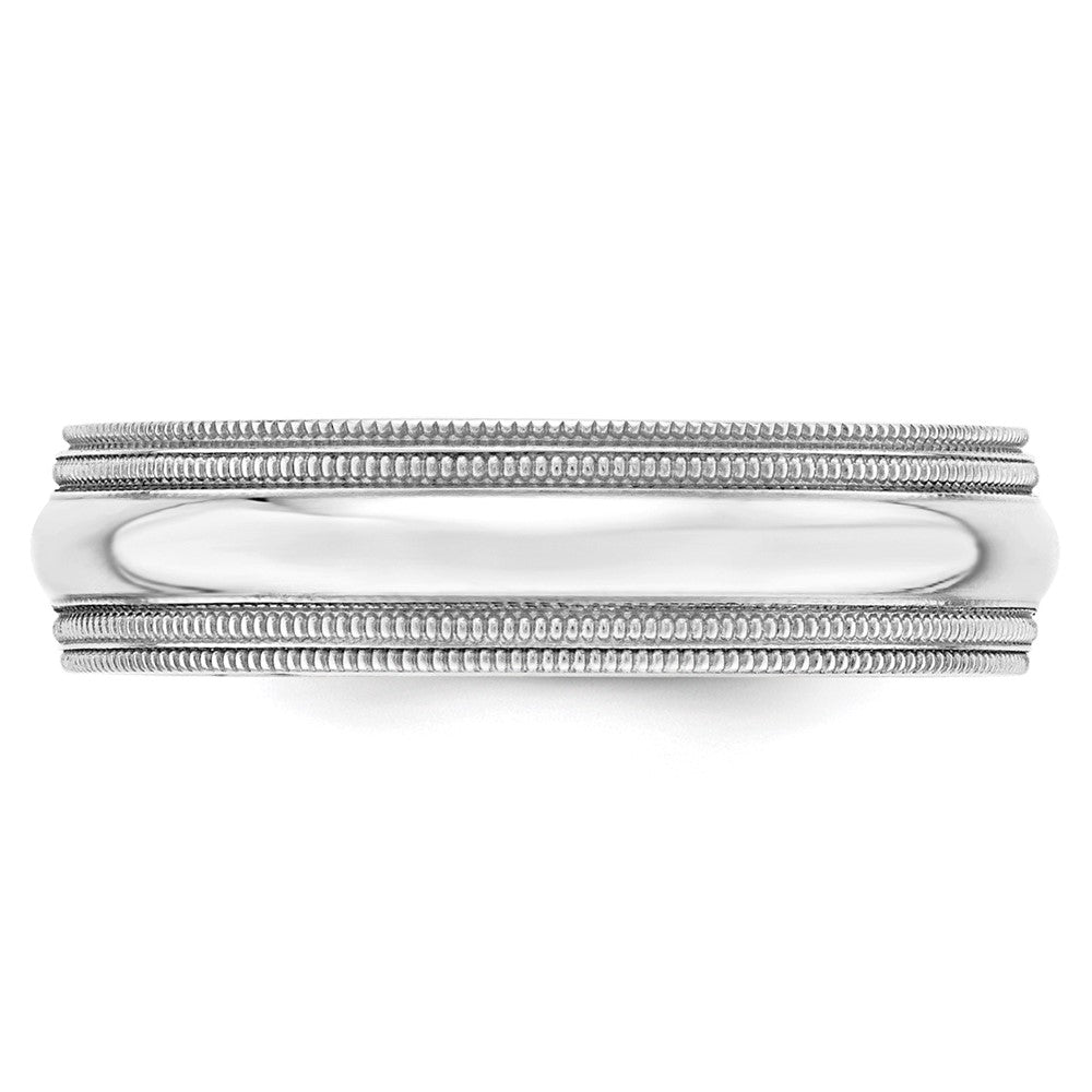 Alternate view of the 6mm 10K White Gold Double Milgrain Edge Comfort Fit Band, Size 4 by The Black Bow Jewelry Co.