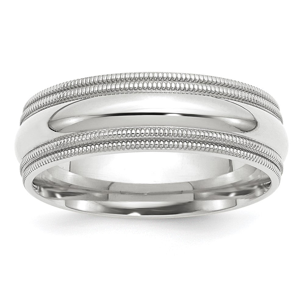 7mm 10K White Gold Double Milgrain Edge Comfort Fit Band, Size 6.5, Item R12408-10KW-065 by The Black Bow Jewelry Co.