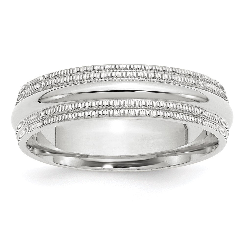 6mm 14K White Gold Double Milgrain Edge Comfort Fit Band, Size 5.5, Item R12411-14KW-055 by The Black Bow Jewelry Co.