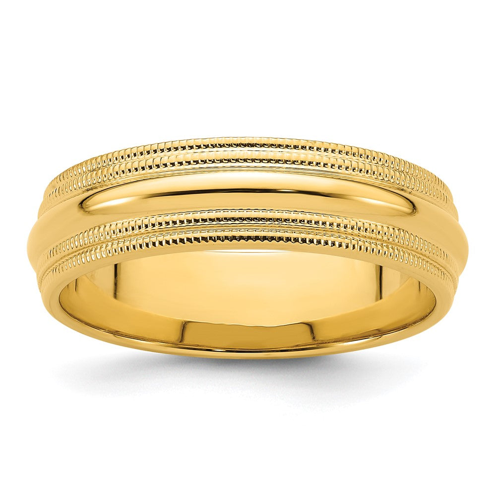 6mm 14K Yellow Gold Double Milgrain Edge Comfort Fit Band, Size 11, Item R12411-14KY-11 by The Black Bow Jewelry Co.