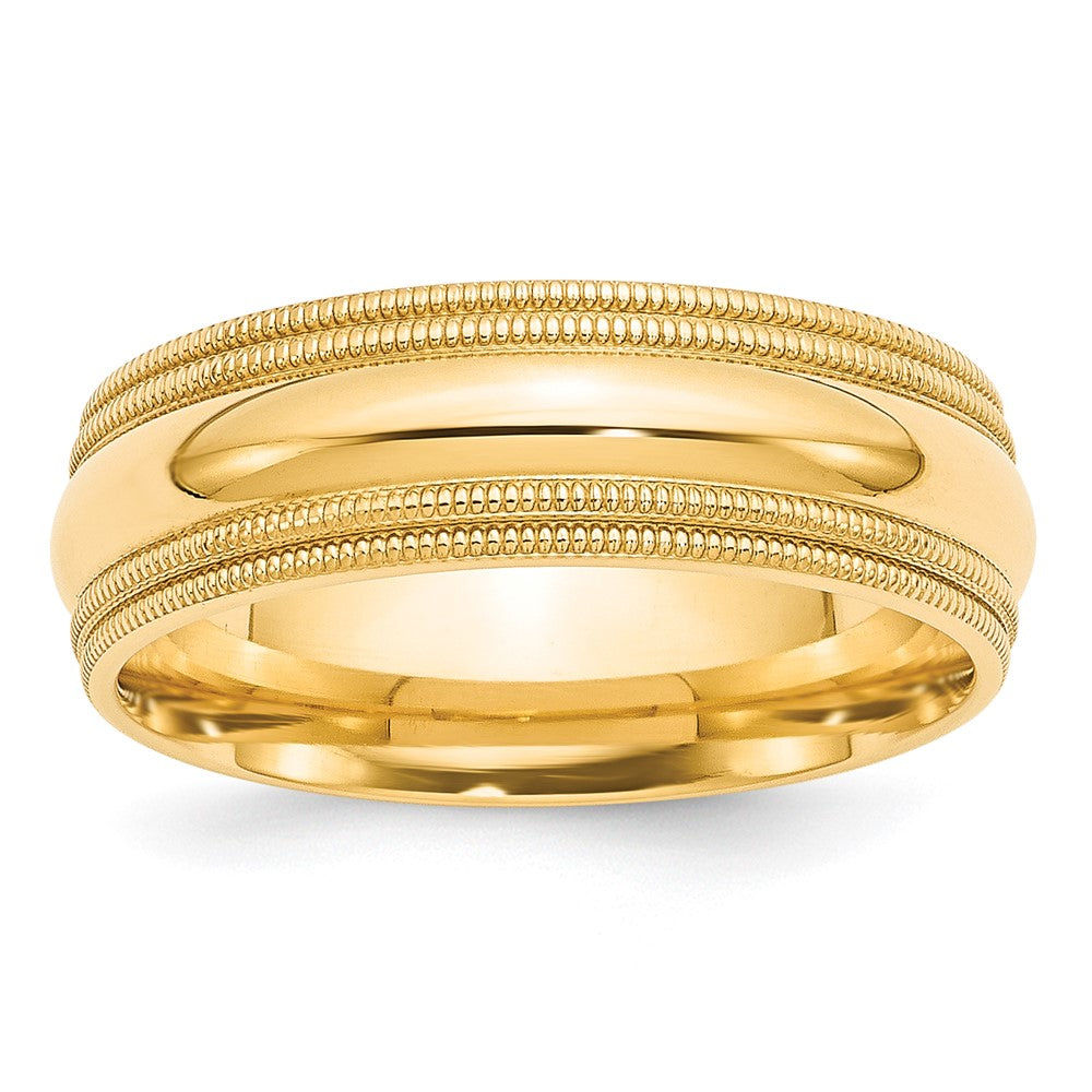 7mm 14K Yellow Gold Double Milgrain Edge Comfort Fit Band, Size 11.5, Item R12412-14KY-115 by The Black Bow Jewelry Co.