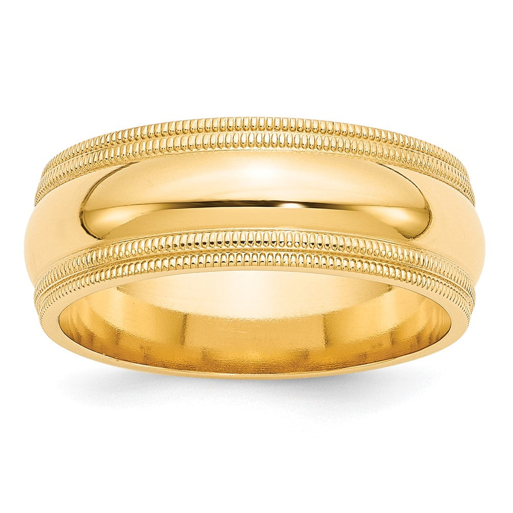 8mm 14K Yellow Gold Double Milgrain Edge Comfort Fit Band, Size 6.5, Item R12413-14KY-065 by The Black Bow Jewelry Co.