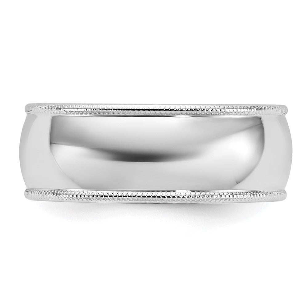 Alternate view of the 8mm 10K White Gold Half Round Milgrain Standard Fit Band, Size 5 by The Black Bow Jewelry Co.