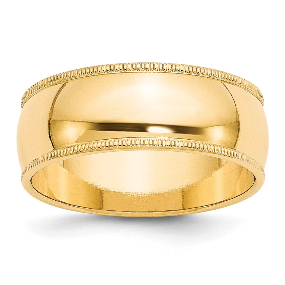 Alternate view of the 8mm 10K Yellow or White Gold Half Round Milgrain Standard Fit Band by The Black Bow Jewelry Co.