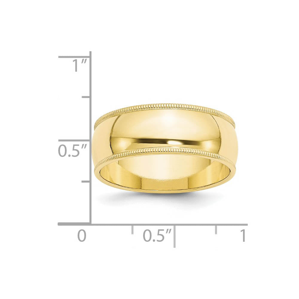 Alternate view of the 8mm 10K Yellow Gold Half Round Milgrain Standard Fit Band, Size 5 by The Black Bow Jewelry Co.