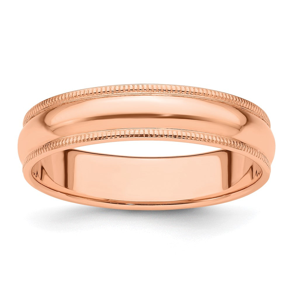 5mm 14K Rose Gold Half Round Milgrain Standard Fit Band, Size 10.5, Item R12427-14KR-105 by The Black Bow Jewelry Co.