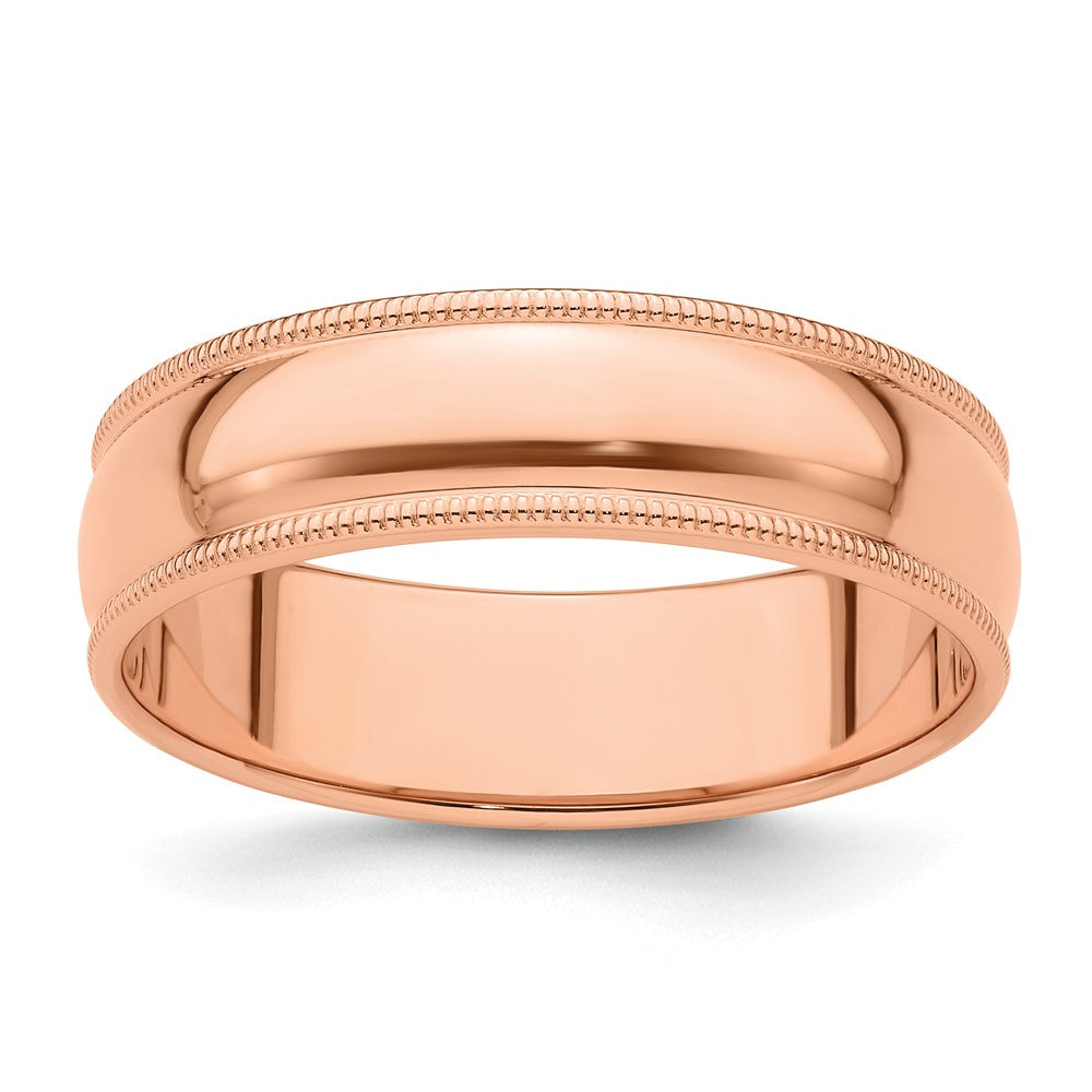 6mm 14K Rose Gold Half Round Milgrain Standard Fit Band, Size 4, Item R12428-14KR-04 by The Black Bow Jewelry Co.