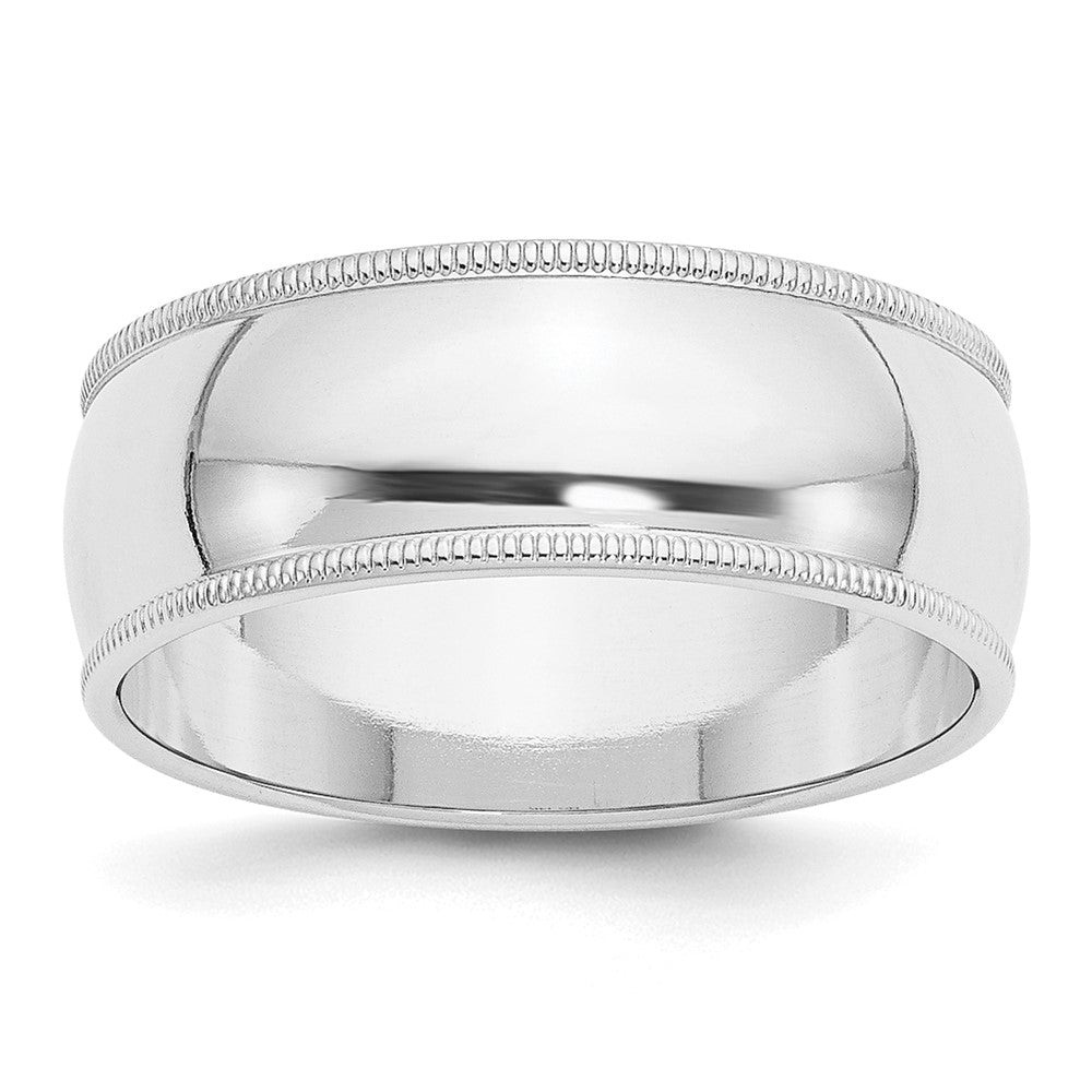 8mm 14K White Gold Half Round Milgrain Standard Fit Band, Size 10, Item R12429-14KW-10 by The Black Bow Jewelry Co.