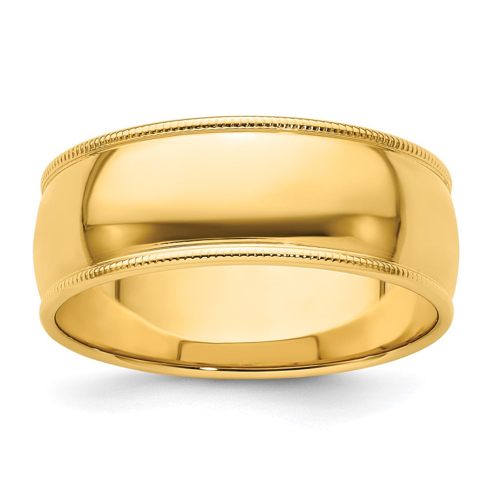 8mm 14K Yellow Gold Half Round Milgrain Standard Fit Band, Size 5, Item R12429-14KY-05 by The Black Bow Jewelry Co.