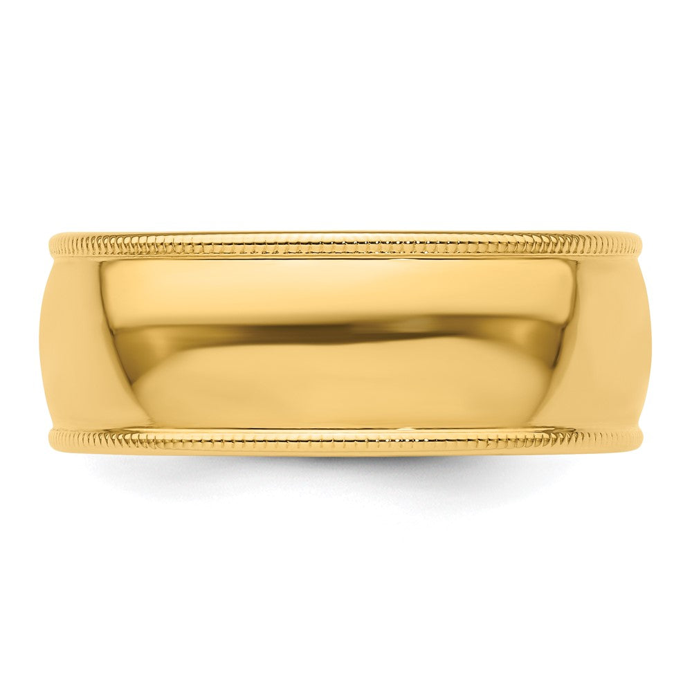 Alternate view of the 8mm 14K Yellow Gold Half Round Milgrain Standard Fit Band, Size 5 by The Black Bow Jewelry Co.