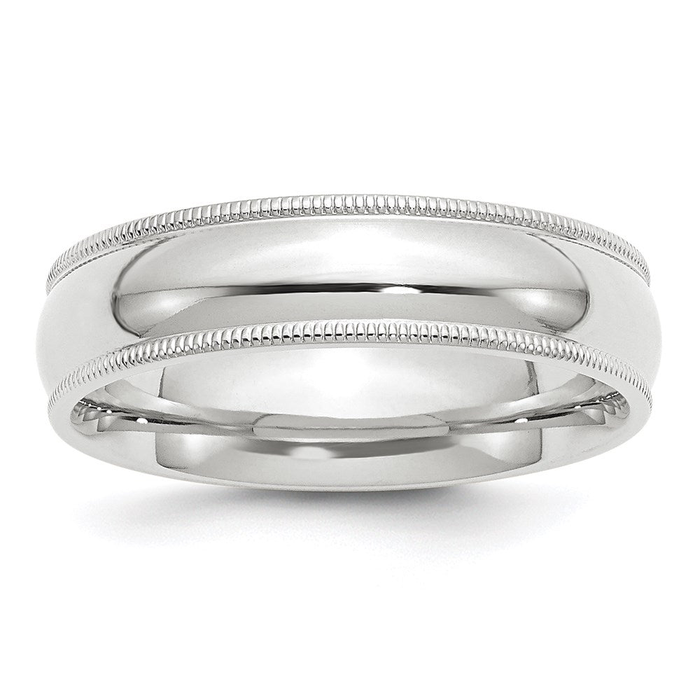 6mm 10K White Gold Half Round Milgrain Comfort Fit Band, Size 11, Item R12433-10KW-11 by The Black Bow Jewelry Co.