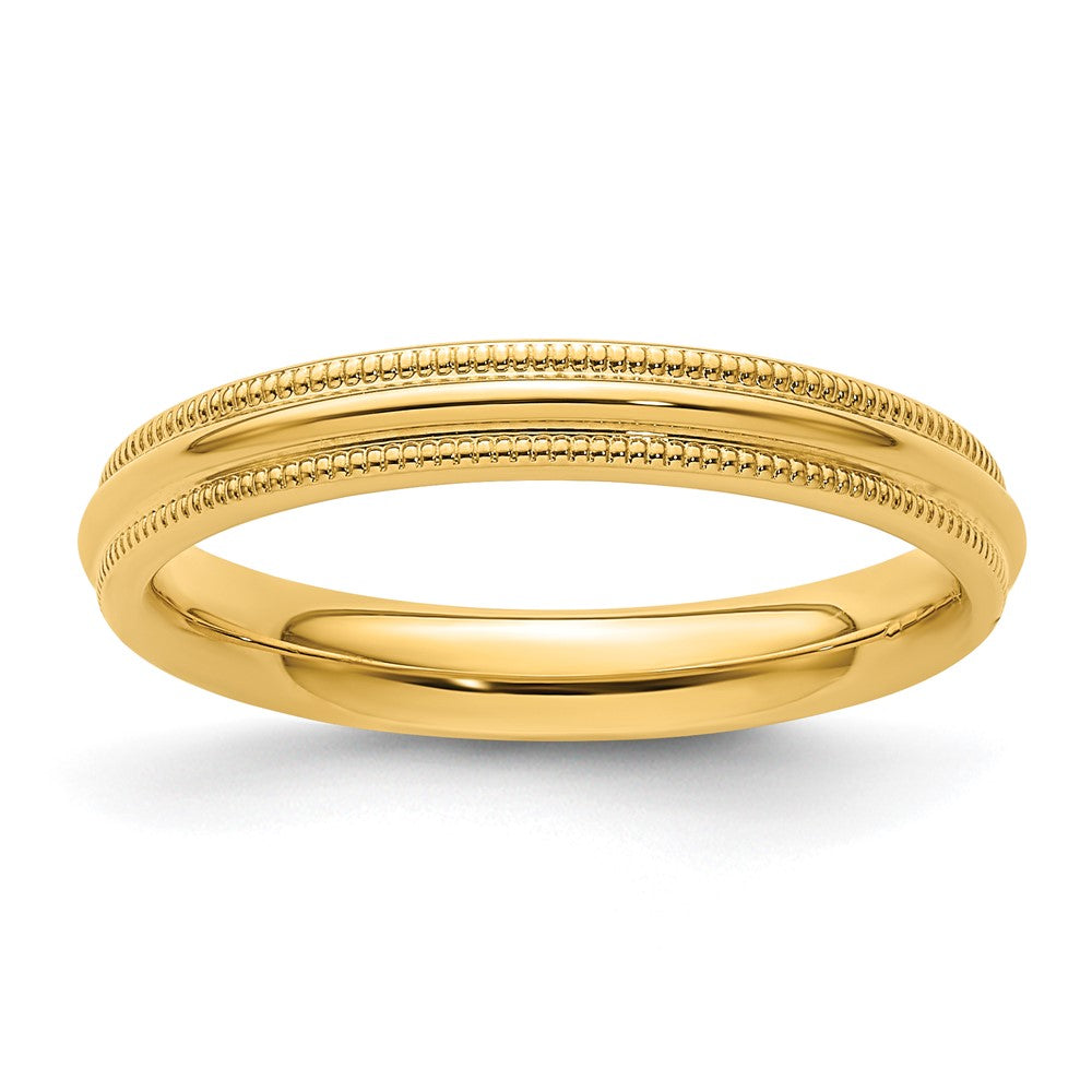 3mm 14K Yellow Gold Half Round Milgrain Comfort Fit Band, Size 9, Item R12434-14KY-09 by The Black Bow Jewelry Co.