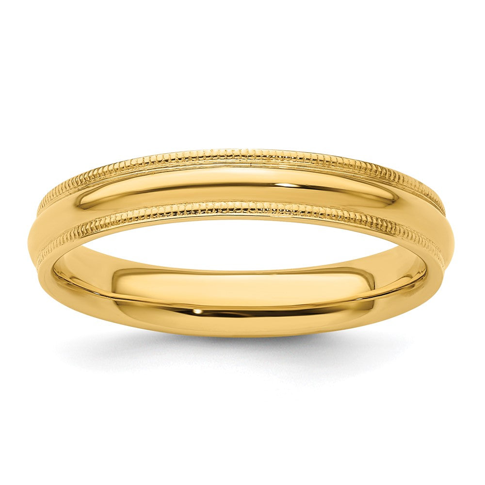 4mm 14K Yellow Gold Half Round Milgrain Comfort Fit Band, Size 4, Item R12435-14KY-04 by The Black Bow Jewelry Co.
