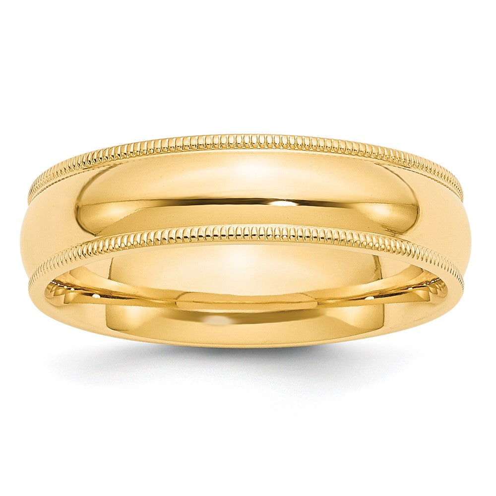 6mm 14K Yellow Gold Half Round Milgrain Comfort Fit Band, Size 7, Item R12437-14KY-07 by The Black Bow Jewelry Co.