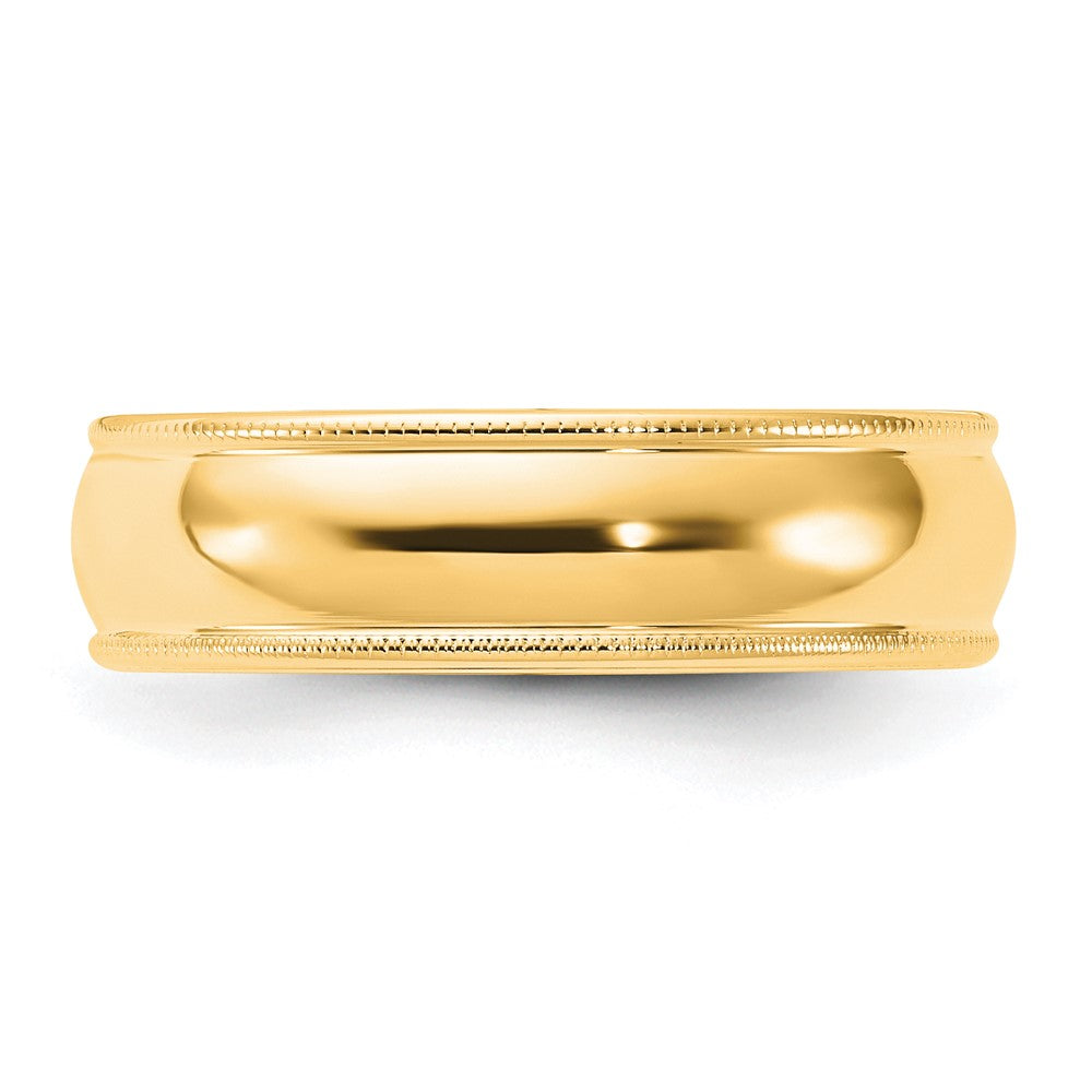 Alternate view of the 6mm 14K Yellow Gold Half Round Milgrain Comfort Fit Band, Size 4 by The Black Bow Jewelry Co.