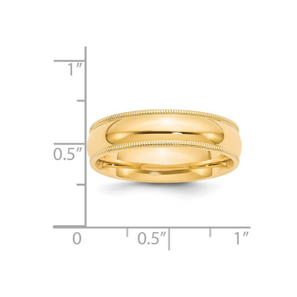 Alternate view of the 6mm 14K Yellow Gold Half Round Milgrain Comfort Fit Band, Size 4 by The Black Bow Jewelry Co.