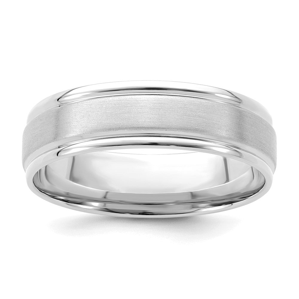 6mm 14K White Gold Standard Grooved Edge Comfort Fit Band, Size 7, Item R12440-14KW-07 by The Black Bow Jewelry Co.