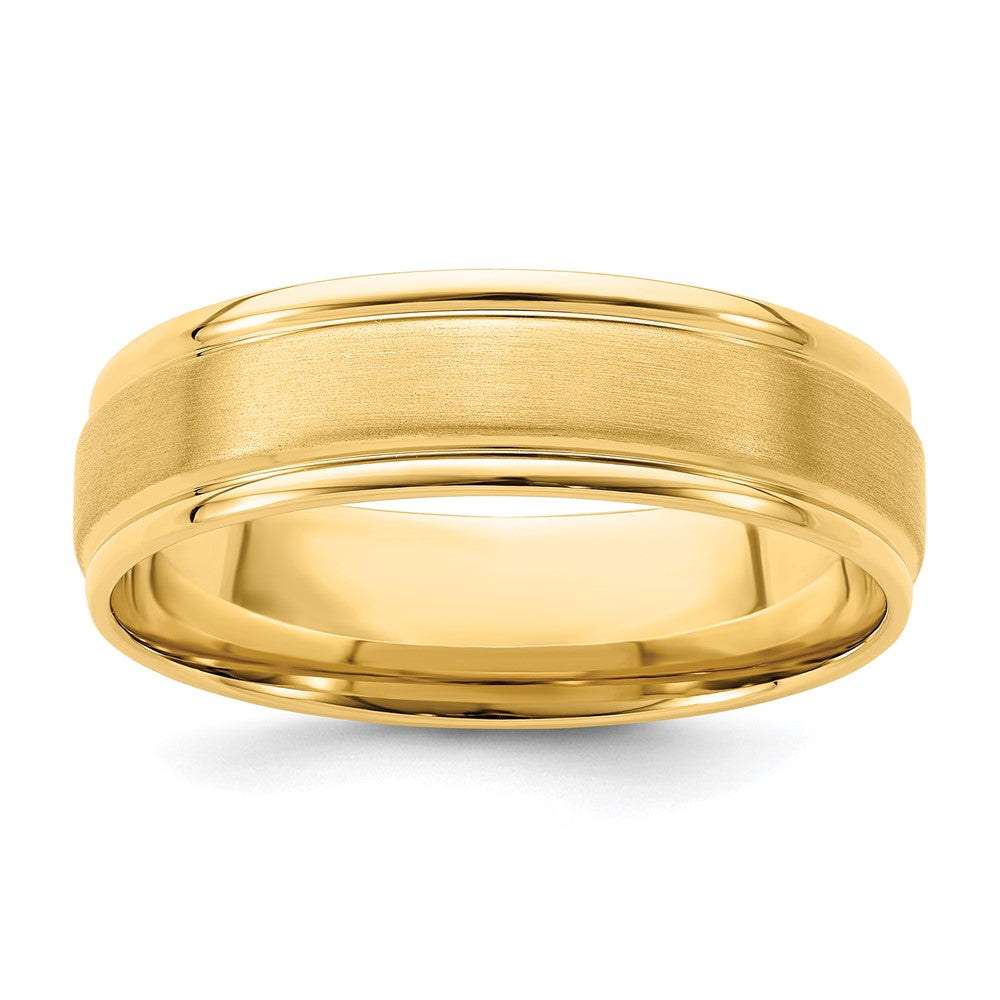 Alternate view of the 6mm 14K White or Yellow Gold Brushed Standard Grooved Comfort Fit Band by The Black Bow Jewelry Co.