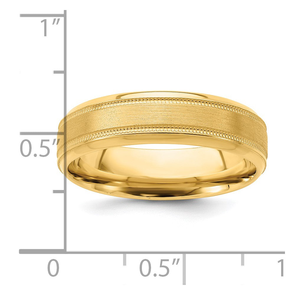 Alternate view of the 6mm 14K Yellow Gold STD Milgrain Beveled Comfort Fit Band, Size 7 by The Black Bow Jewelry Co.