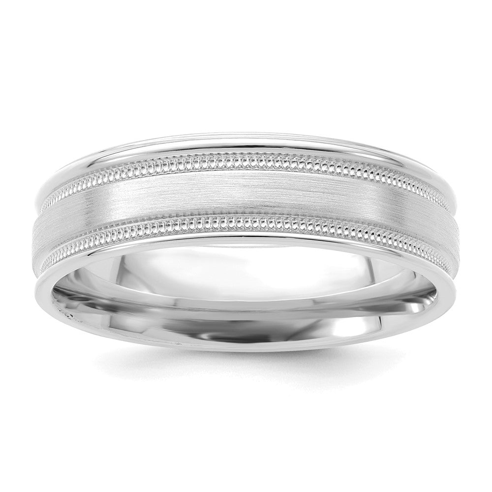 6mm 14K White Gold Light Milgrain Grooved Comfort Fit Band, Size 12, Item R12445-14KW-12 by The Black Bow Jewelry Co.