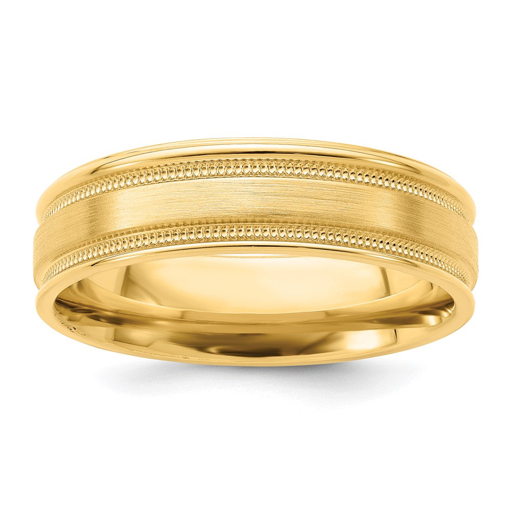 6mm 14K Yellow Gold Light Milgrain Grooved Comfort Fit Band, Size 12, Item R12445-14KY-12 by The Black Bow Jewelry Co.