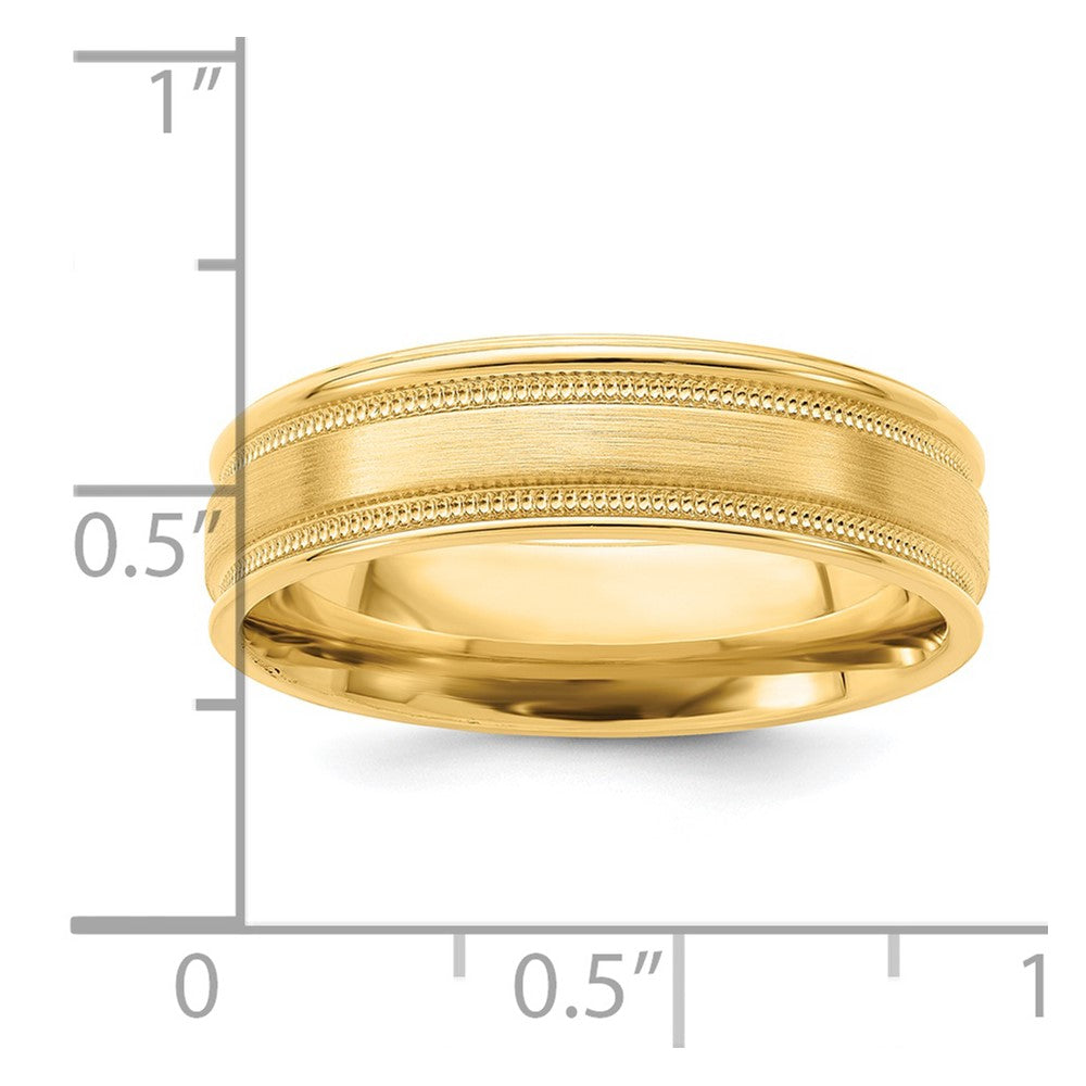 Alternate view of the 6mm 14K Yellow Gold Light Milgrain Grooved Comfort Fit Band, Size 7 by The Black Bow Jewelry Co.