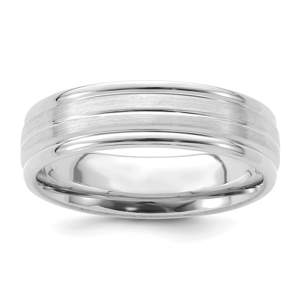 6mm 14K White Gold Light Grooved Edge Comfort Fit Band, Size 12, Item R12448-14KW-12 by The Black Bow Jewelry Co.