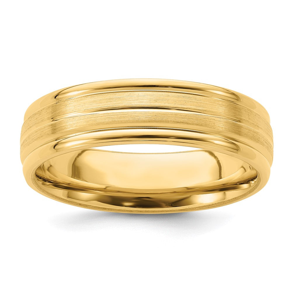 6mm 14K Yellow Gold Light Grooved Edge Comfort Fit Band, Size 12, Item R12448-14KY-12 by The Black Bow Jewelry Co.