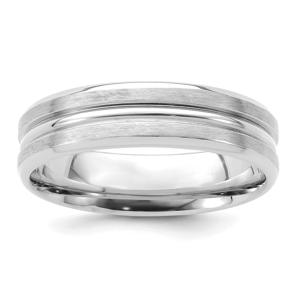6mm 14K White Gold Heavy Grooved Center Comfort Fit Band, Size 7, Item R12450-14KW-07 by The Black Bow Jewelry Co.