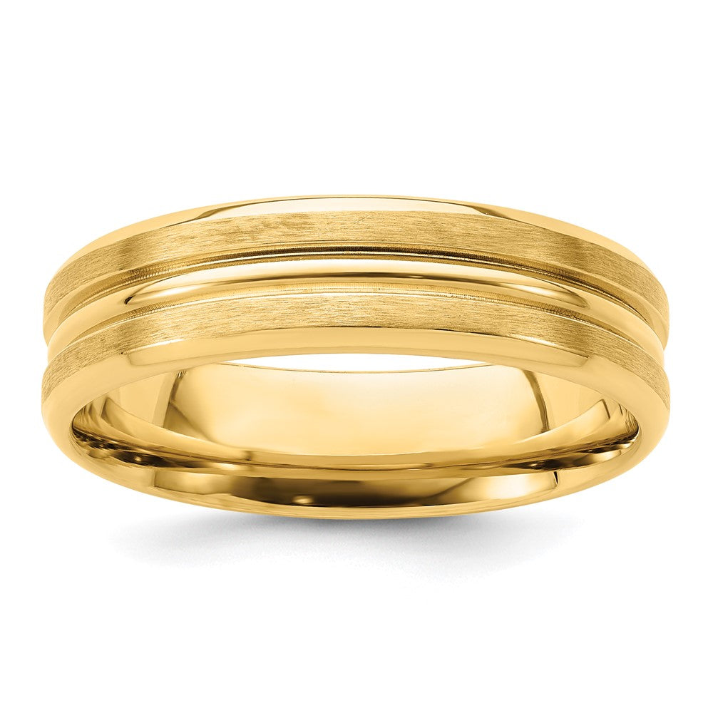Alternate view of the 6mm 14K White or Yellow Gold Heavy Grooved Center Comfort Fit Band by The Black Bow Jewelry Co.