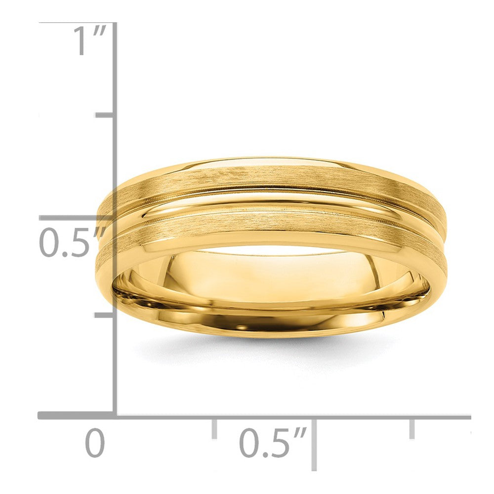 Alternate view of the 6mm 14K Yellow Gold Light Grooved Center Comfort Fit Band, Size 7 by The Black Bow Jewelry Co.
