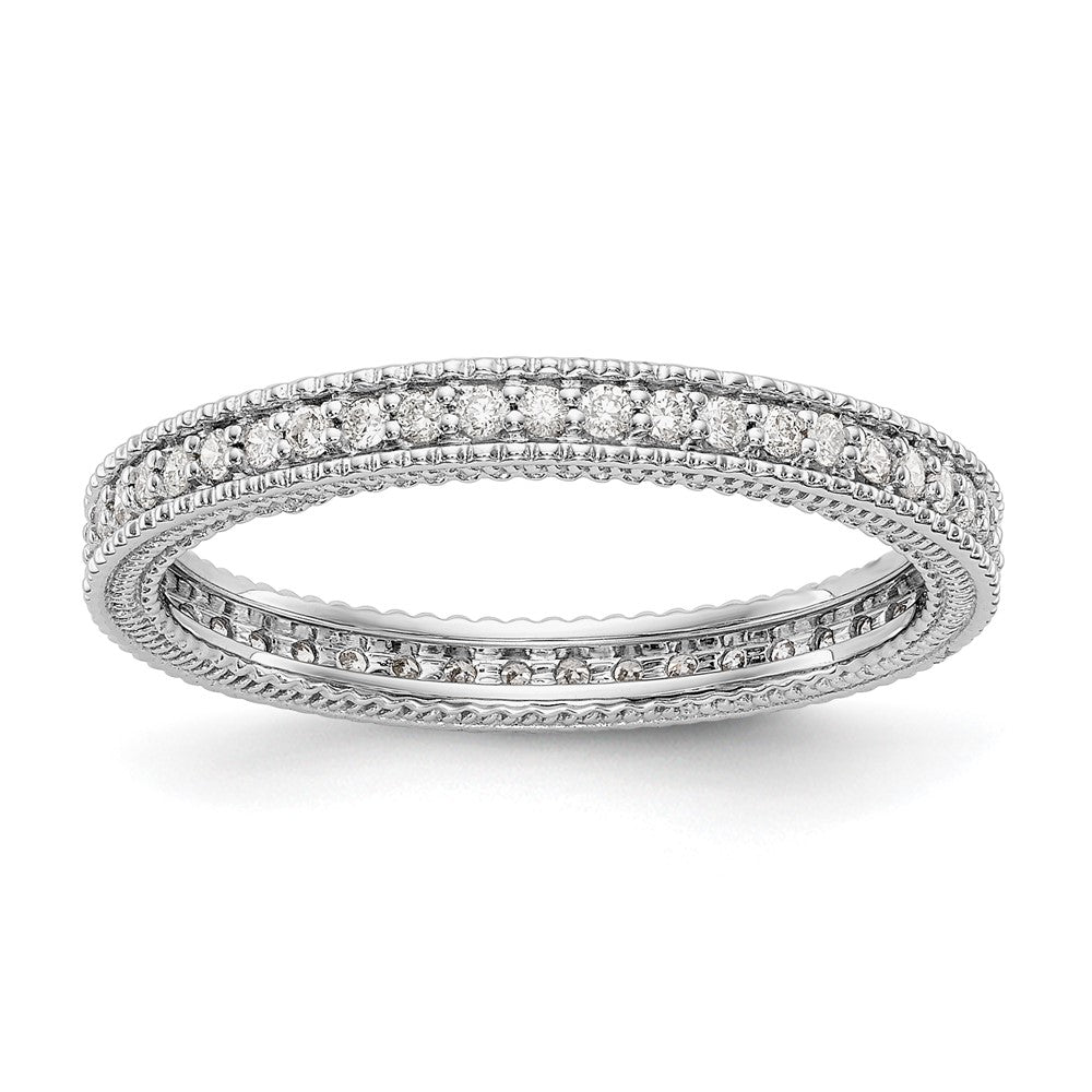 2.5mm 14K White Gold 1/3 Ctw Diamond Eternity Milgrain Band, Size 4, Item R12453-14KW-04 by The Black Bow Jewelry Co.